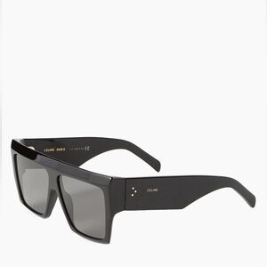 Celine Glossy Black Shield Sunglasses with Gold Accent